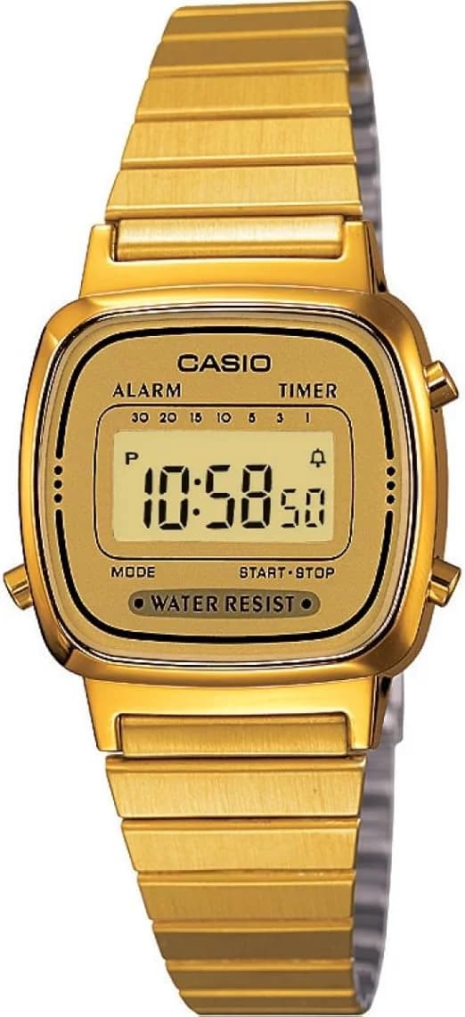 Garde-temps Casio LA670WEGA-9EF pour femme, cadran doré digital métal