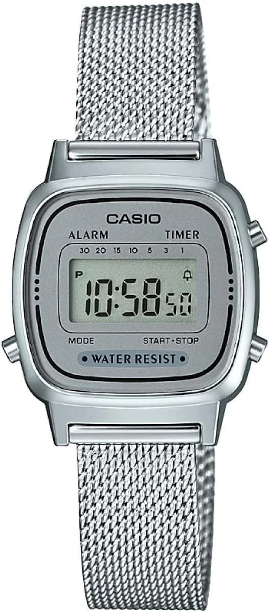 Garde-temps Casio LA670WEM-7EF pour femme, cadran gris sur bracelet argenté