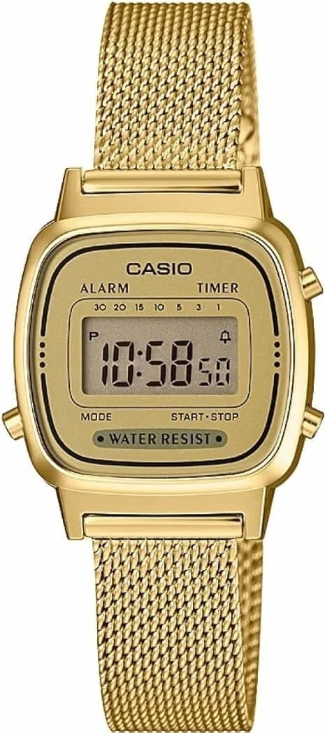 Garde-temps Casio LA670WEMY-9EF pour femme, cadran or avec maille milanaise dorée