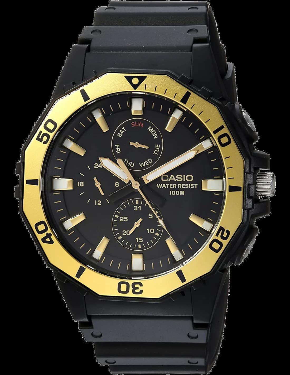 Garde-temps Casio MRW-400H-9AVCF pour homme, noir et or, bracelet silicone sport
