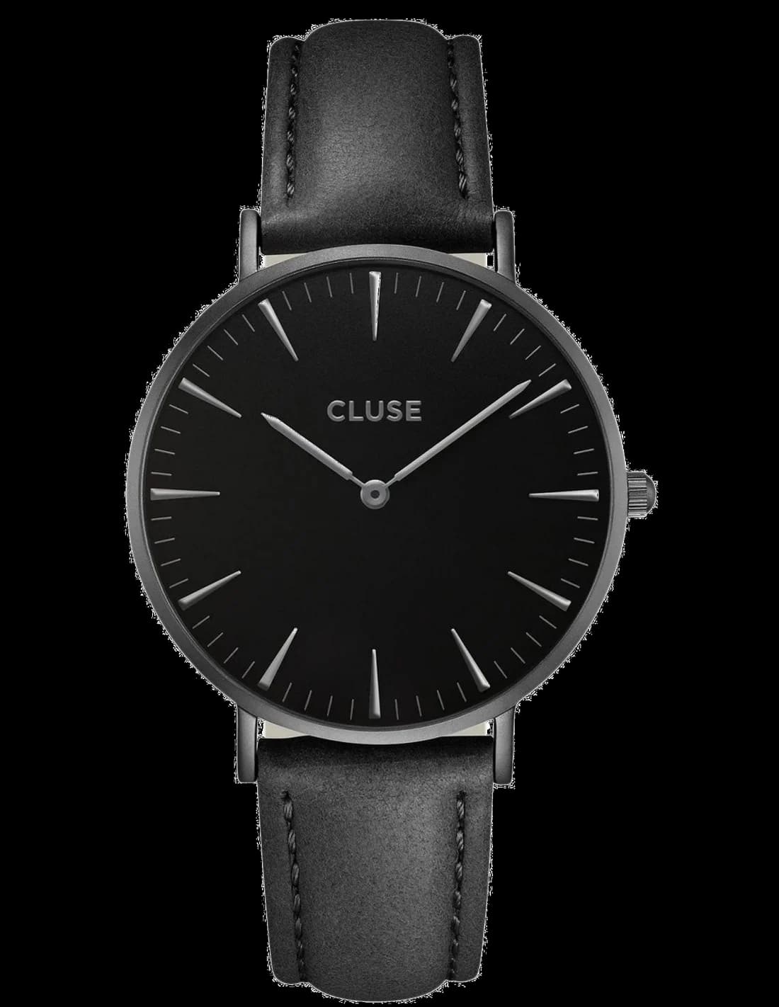 Garde-temps Cluse CL18501 pour unisexe, cadran noir, bracelet cuir noir