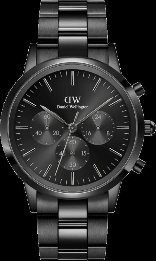 Garde-temps Daniel Wellington DW00100642 pour homme, cadran noir, bracelet acier noir, chronographe