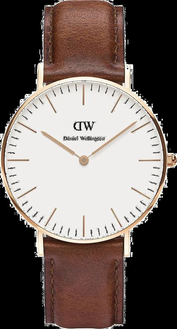 Garde-temps Daniel Wellington DW00100035 pour unisexe, au cadran blanc et bracelet cuir marron
