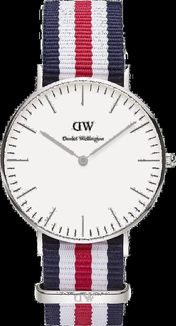 Garde-temps Daniel Wellington DW00100051 pour unisexe, cadran blanc, bracelet NATO tricolore