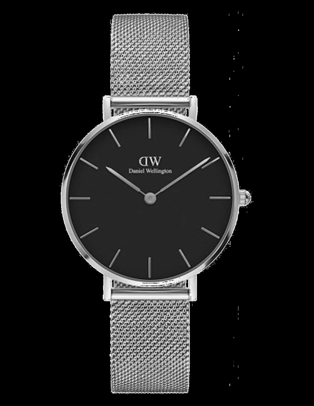 Garde-temps Daniel Wellington DW00100162 pour femme, cadran noir sur bracelet acier argenté