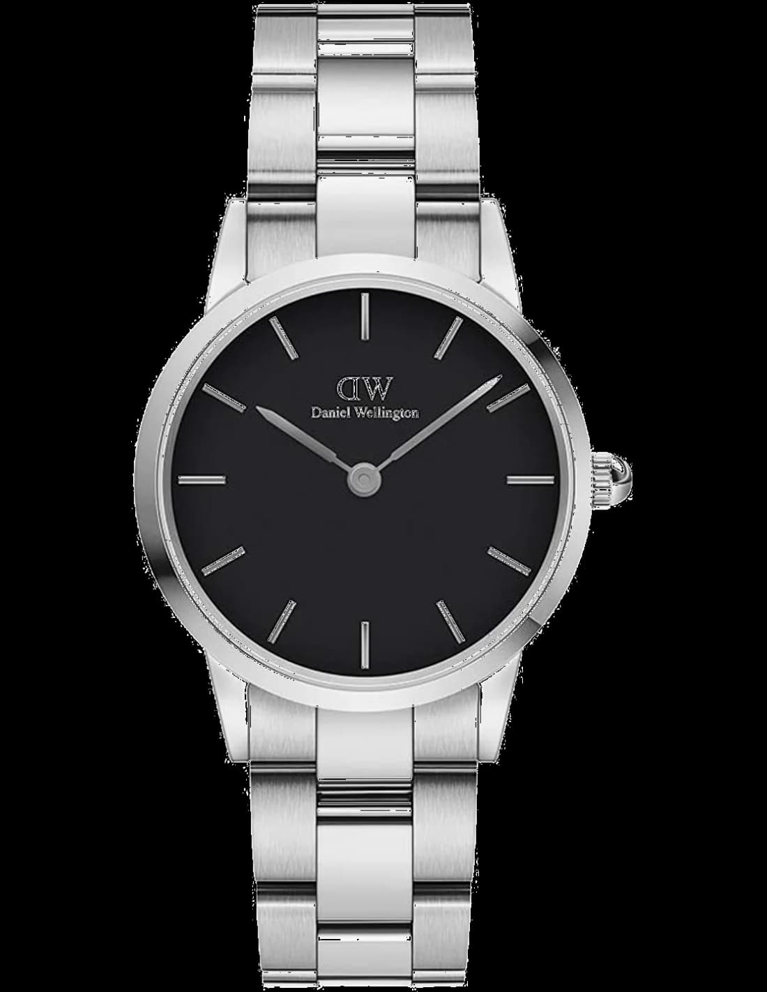 Garde-temps Daniel Wellington DW00100206 pour femme, noir sur bracelet Iconic Link acier argenté