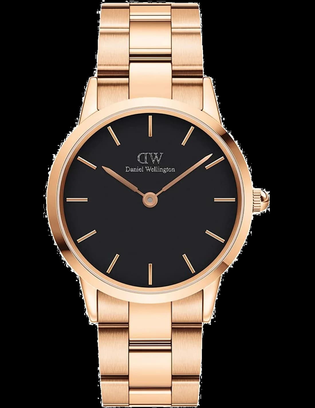 Garde-temps Daniel Wellington DW00100214 pour femme, noir sur bracelet Iconic Link acier rose gold nacre