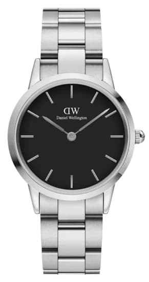 Garde-temps Daniel Wellington DW00100342 pour unisexe, grand cadran noir sur bracelet acier