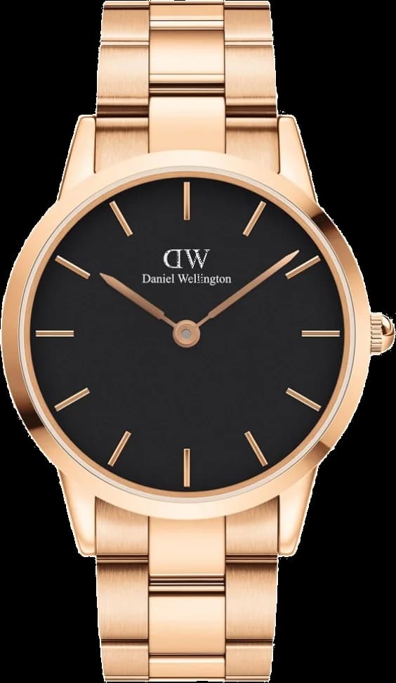 Garde-temps Daniel Wellington DW00100344 pour femme, cadran noir, bracelet acier or rose