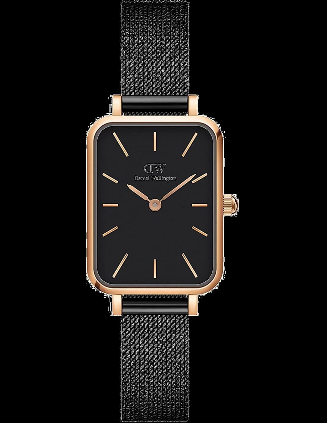Garde-temps Daniel Wellington DW00100433 pour femme, cadran noir, bracelet acier maille milanaise
