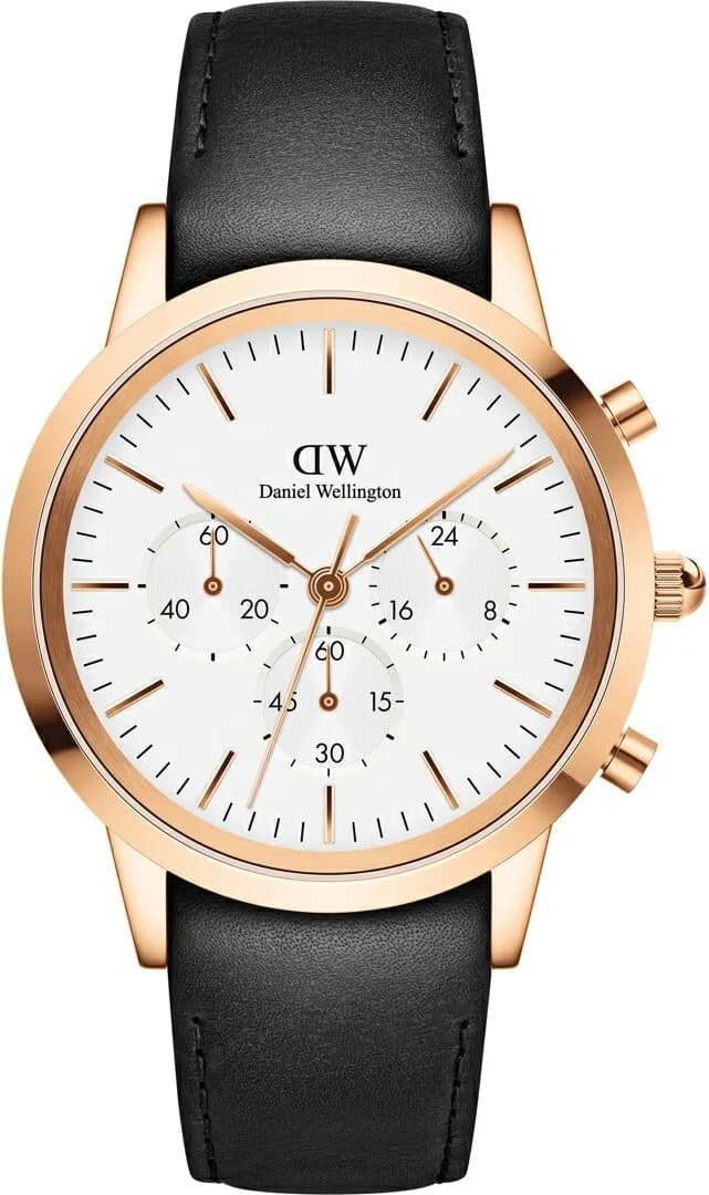 Garde-temps Daniel Wellington DW00100646 pour homme, cadran blanc et bracelet cuir noir