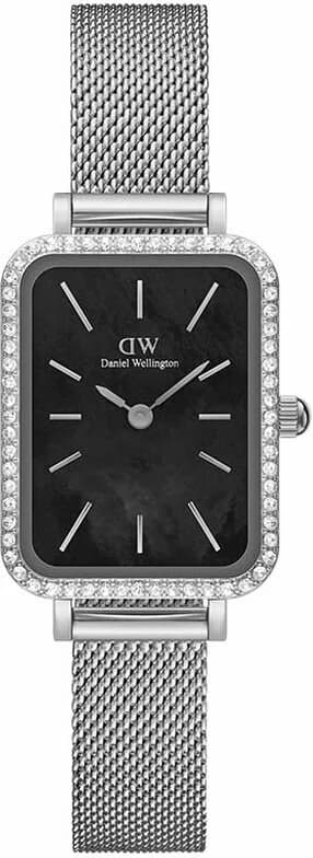 Garde-temps Daniel Wellington DW00100667 pour femme, cadran noir, bracelet acier argenté