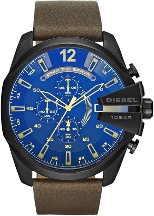 Garde-temps Diesel DZ4401 pour homme, cadran noir et bracelet cuir marron