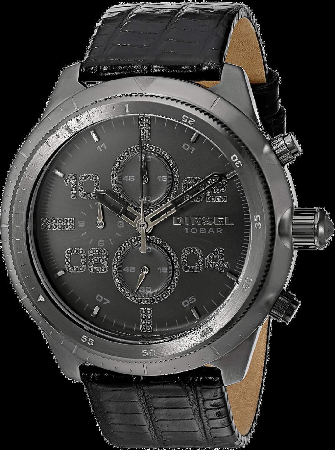 Garde-temps Diesel DZ4437 pour homme, bracelet cuir noir, boîtier et cadran noirs