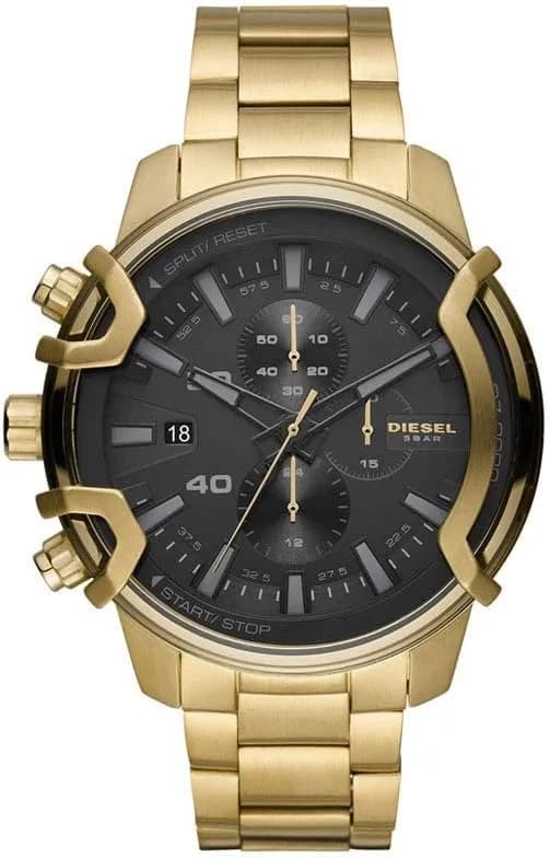 Garde-temps Diesel DZ4522 pour homme, cadran noir et bracelet acier doré jaune