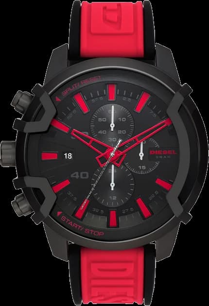 Garde-temps Diesel DZ4530 pour homme, cadran noir et bracelet silicone rouge