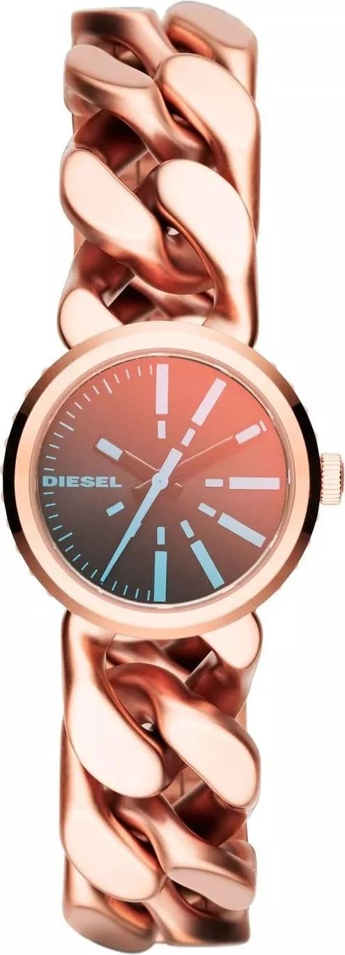 Garde-temps Diesel DZ5453 pour femme, cadran noir, bracelet acier or rose
