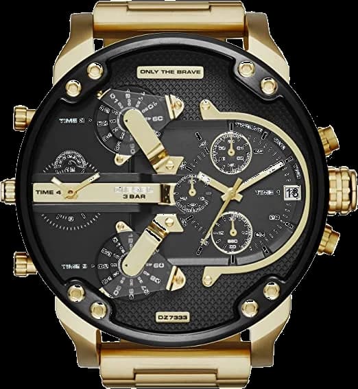 Garde-temps Diesel DZ7333 pour homme, dorée cadran noir multifonctions bracelet acier