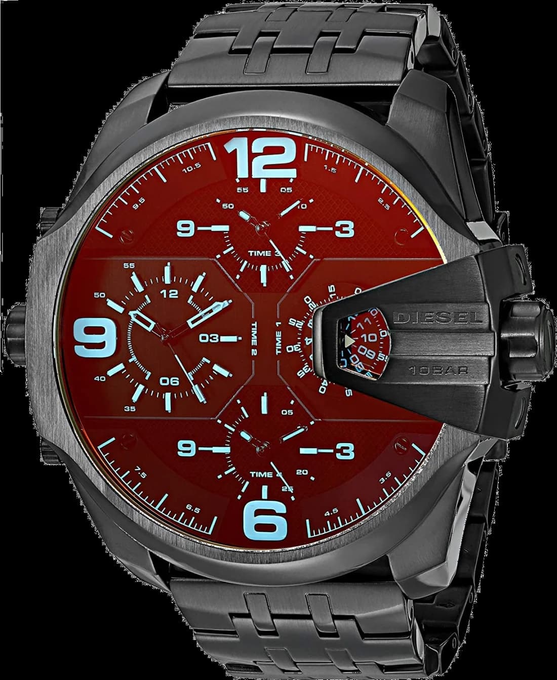 Garde-temps Diesel DZ7373 pour homme, cadran noir boîtier imposant bracelet acier noir