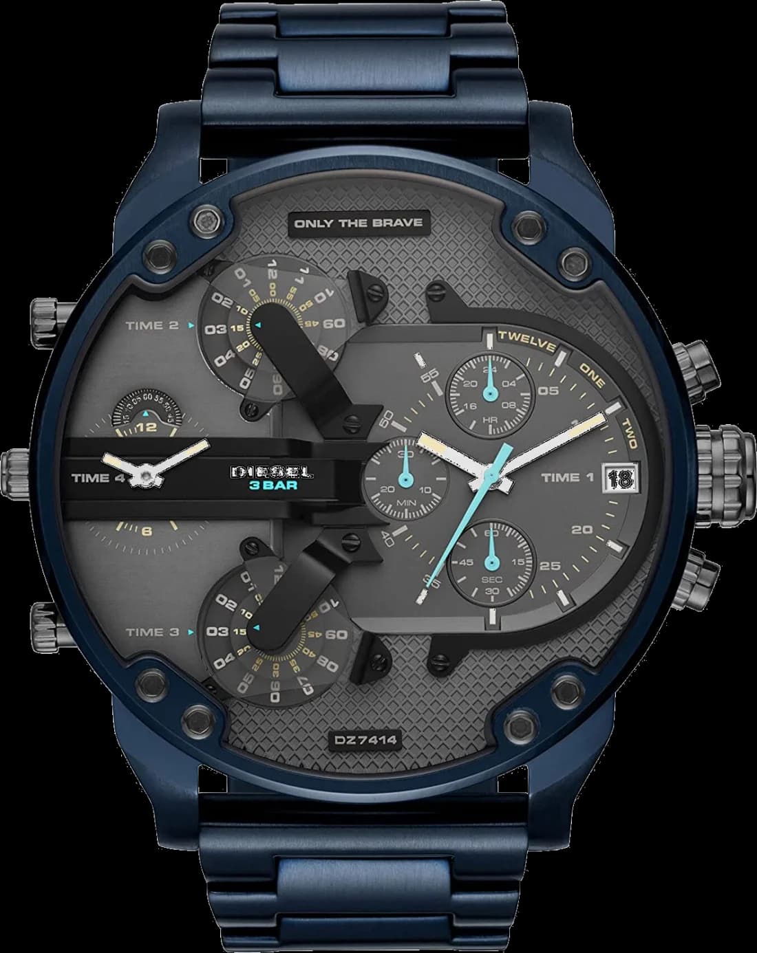 Garde-temps Diesel DZ7414 pour homme, cadran gris, acier bleu