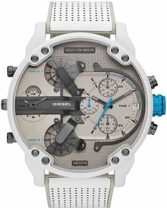 Garde-temps Diesel DZ7419 pour homme, cadran gris bracelet silicone blanc
