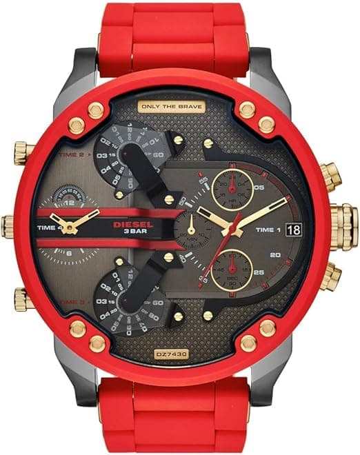 Garde-temps Diesel DZ7430 pour homme, cadran gris, bracelet rouge