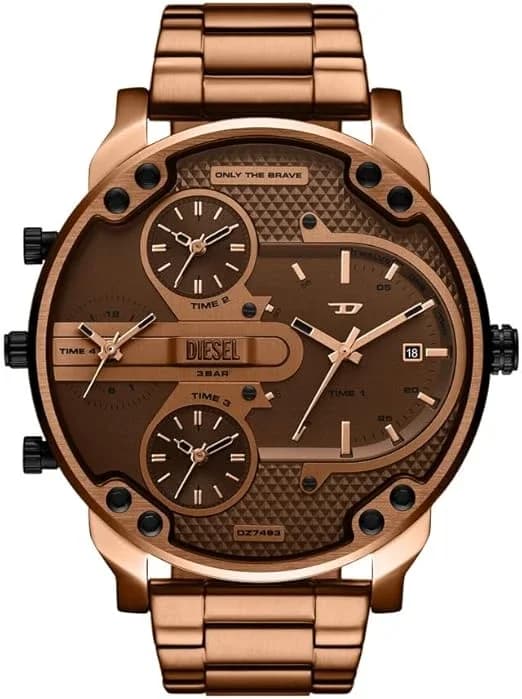 Garde-temps Diesel DZ7493 pour homme, au cadran marron et bracelet acier
