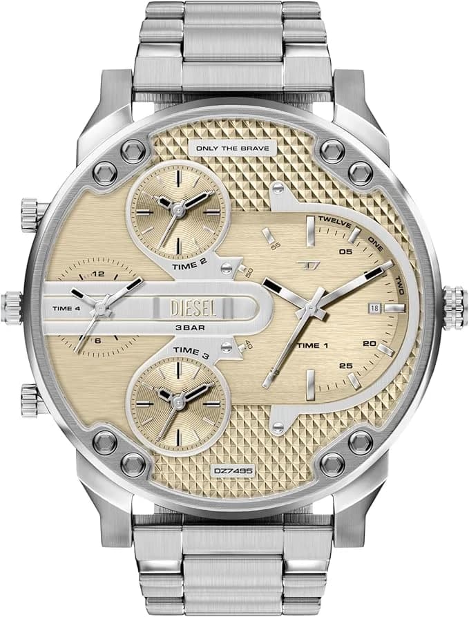 Garde-temps Diesel DZ7495 pour homme, au cadran doré et bracelet acier
