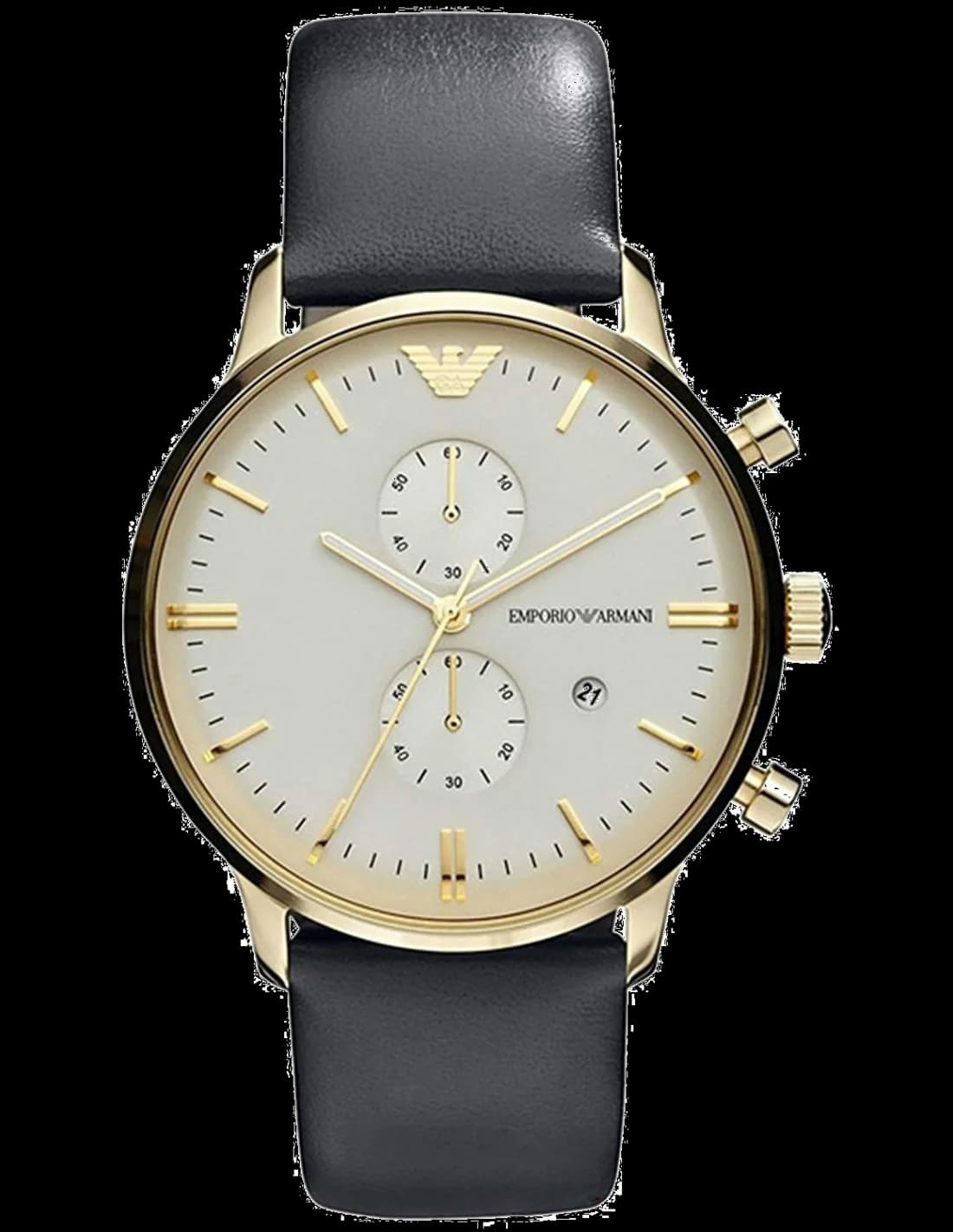 Garde-temps Emporio Armani AR0386 pour homme, cadran or, bracelet cuir, style classique