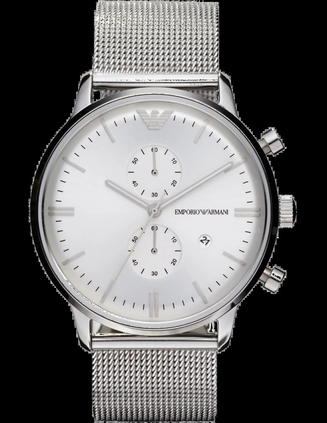 Garde-temps Emporio Armani AR0390 pour homme, cadran argent, bracelet maille milanaise