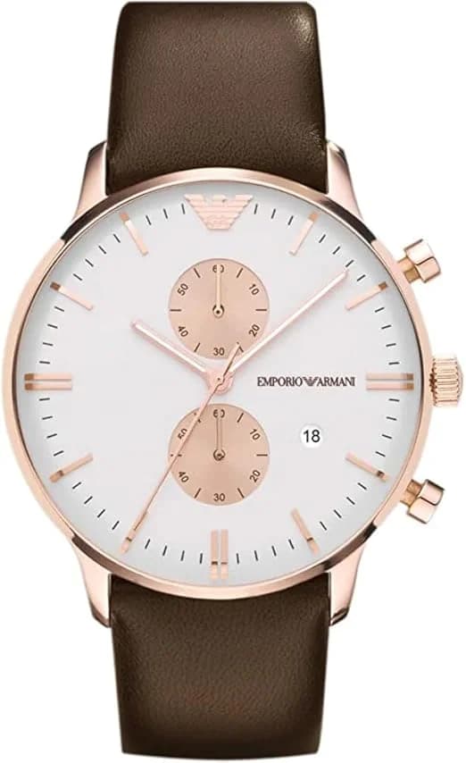 Garde-temps Emporio Armani AR0398 pour homme, cadran blanc, bracelet cuir noir sobre