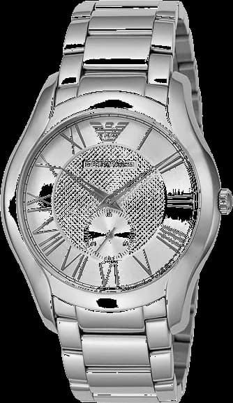 Garde-temps Emporio Armani AR0647 pour homme, cadran soleil argenté, bracelet acier brossé