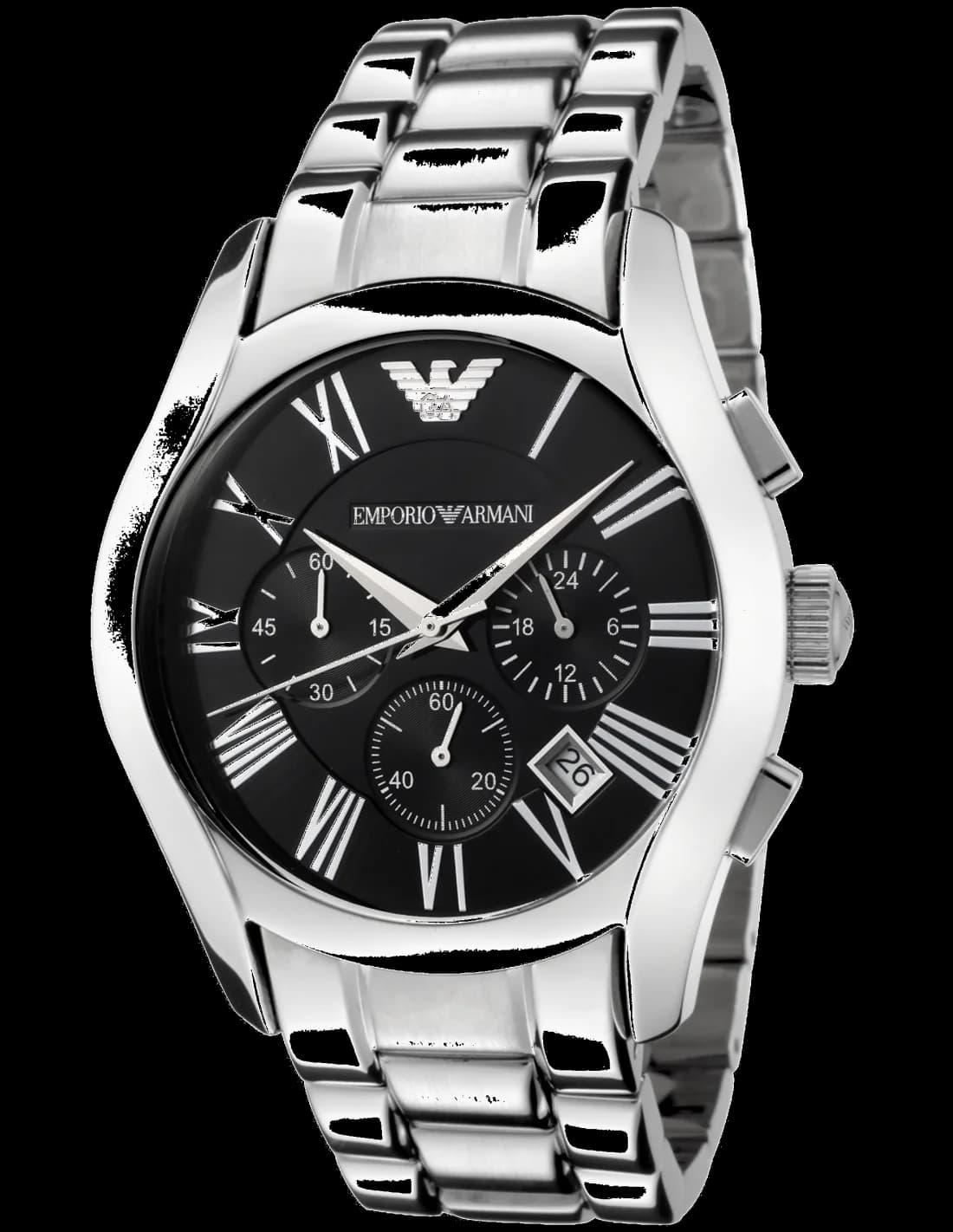 Garde-temps Emporio Armani AR0674 pour femme, cadran noir acier chromomètre rond