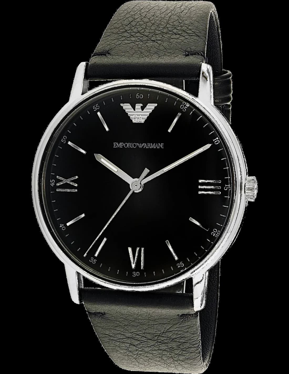 Garde-temps Emporio Armani AR11013 pour homme, cadran noir sur cuir
