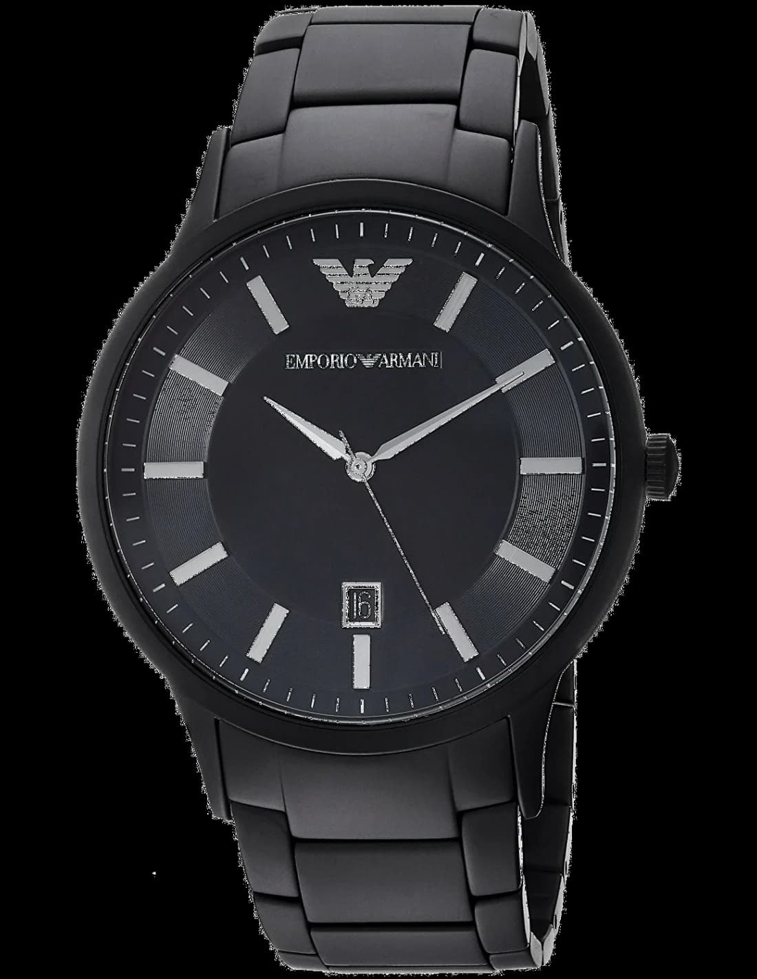Garde-temps Emporio Armani AR11079 pour homme, cadran noir, bracelet acier