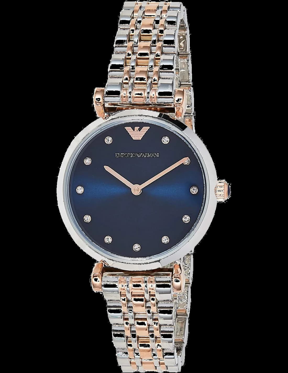 Garde-temps Emporio Armani AR11092 pour femme, cadran bleu nuit, bracelet acier