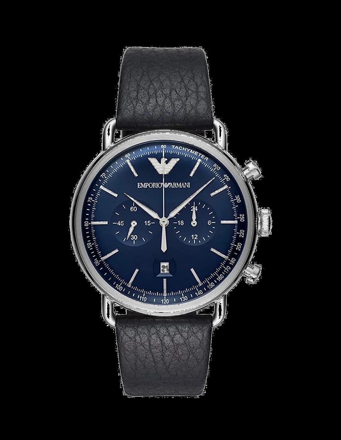 Garde-temps Emporio Armani AR11105 pour homme, chronographe au cadran bleu et bracelet cuir