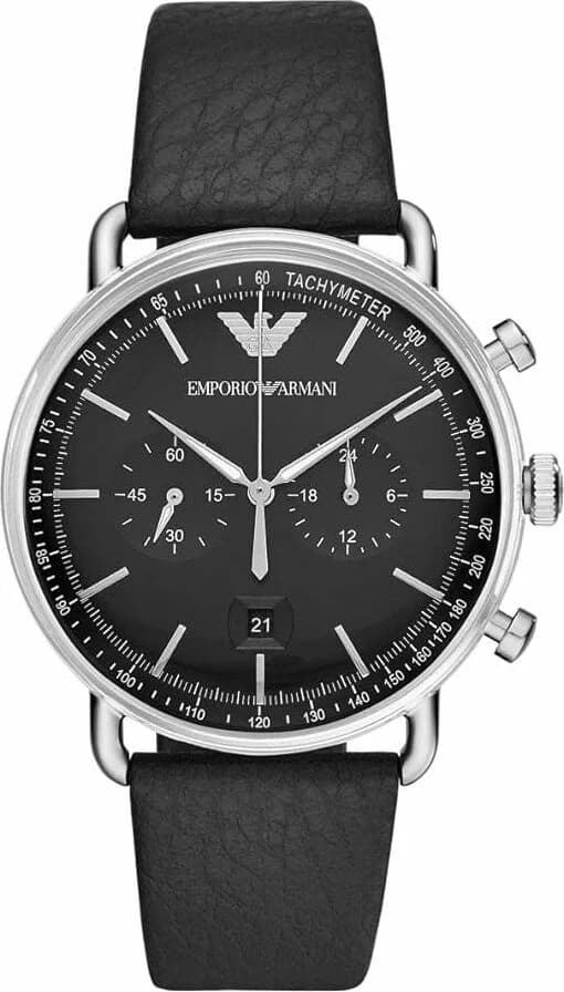 Garde-temps Emporio Armani AR11143 pour homme, cadran noir et bracelet cuir noir