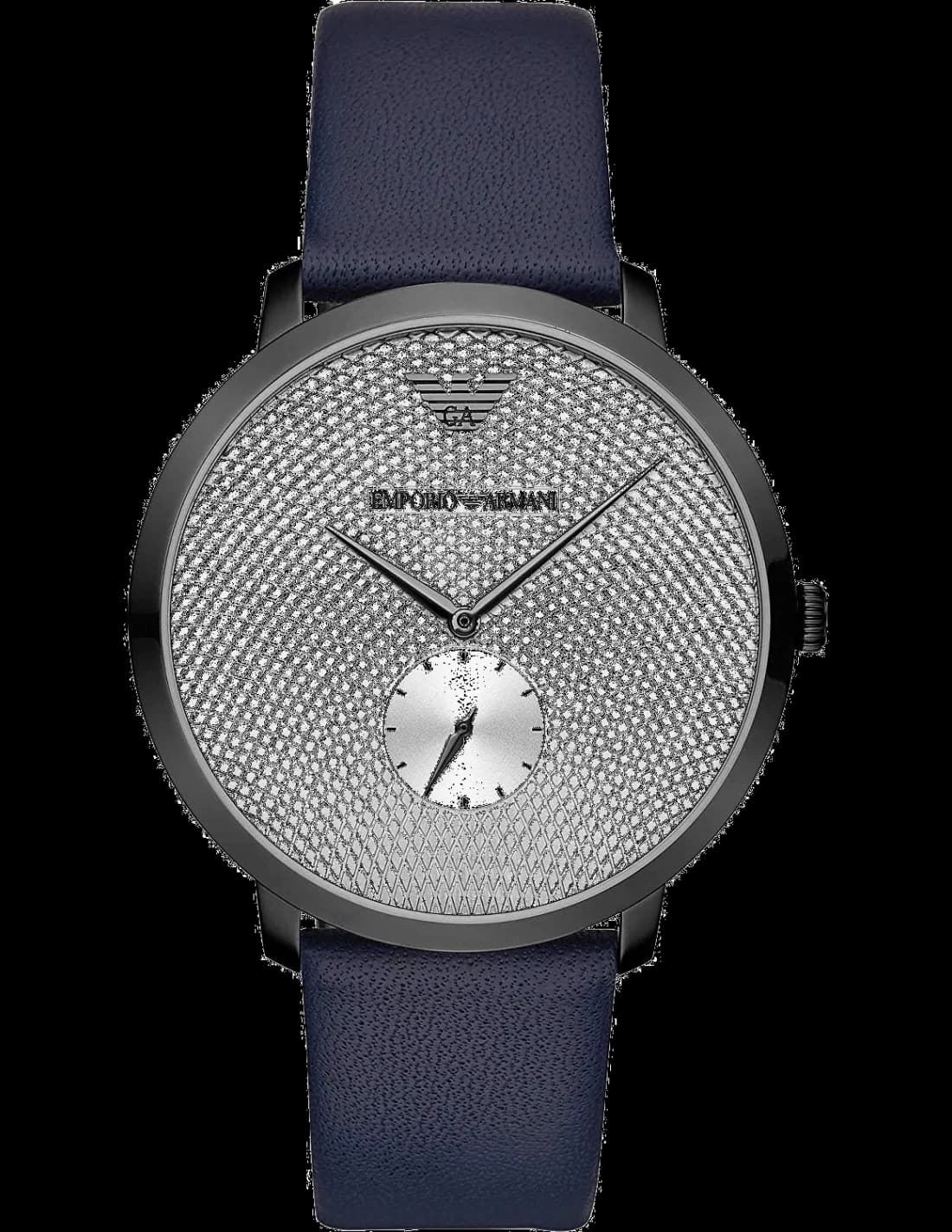 Garde-temps Emporio Armani AR11214 pour homme, cadran argent sur bracelet cuir bleu