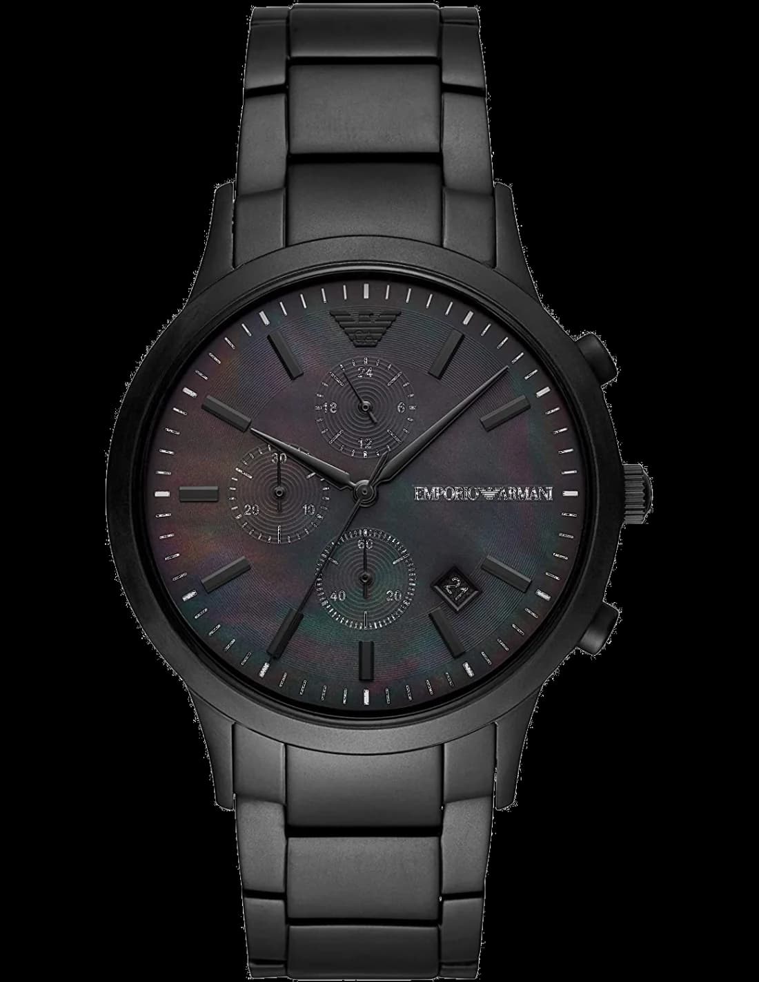 Garde-temps Emporio Armani AR11275 pour homme, cadran noir, bracelet cuir, chronographe sport