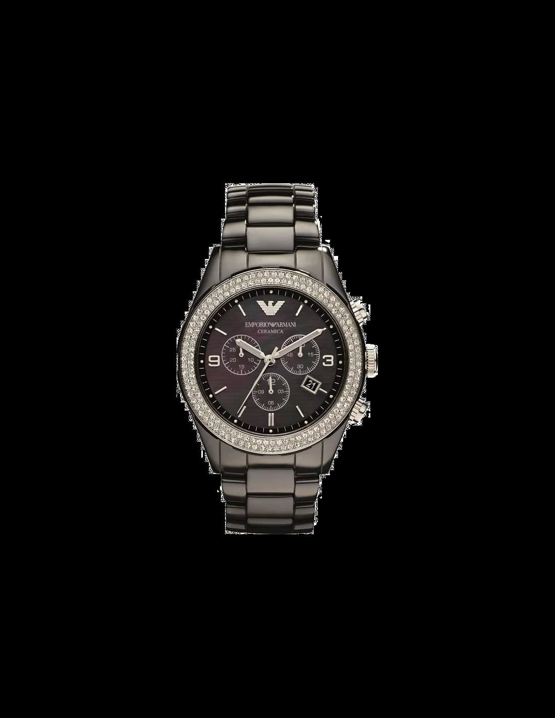 Garde-temps Emporio Armani AR1455 pour femme, cadran noir céramique noire brillante