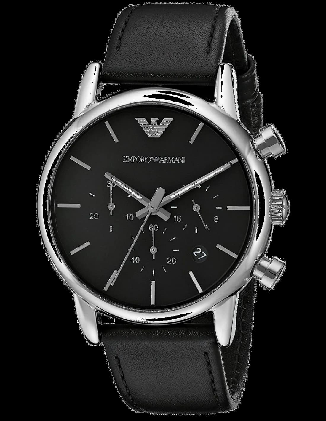 Garde-temps Emporio Armani AR1733 pour homme, cadran noir multifonction, bracelet cuir