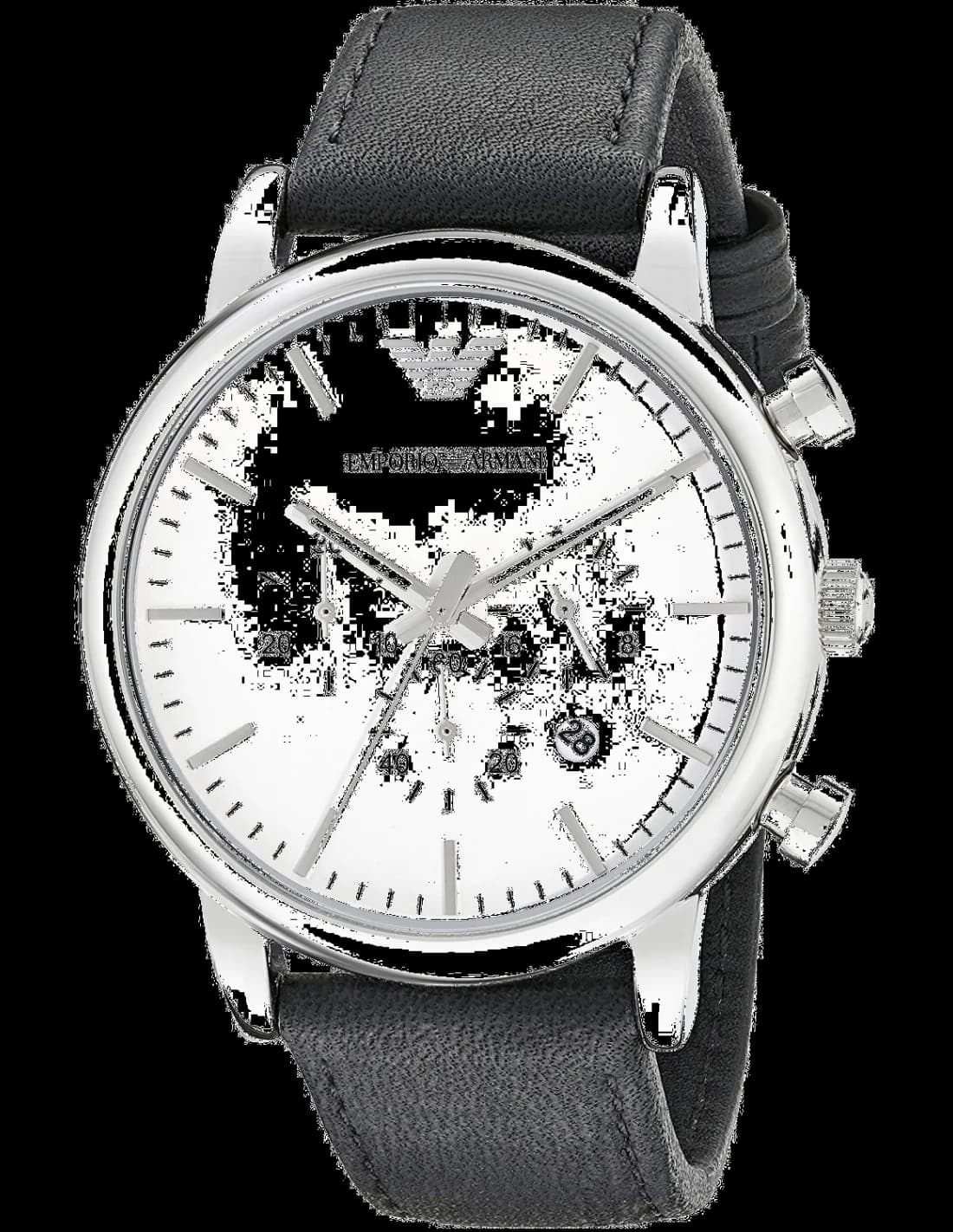 Garde-temps Emporio Armani AR1807 pour homme, cadran blanc sur bracelet cuir noir avec chronomètre