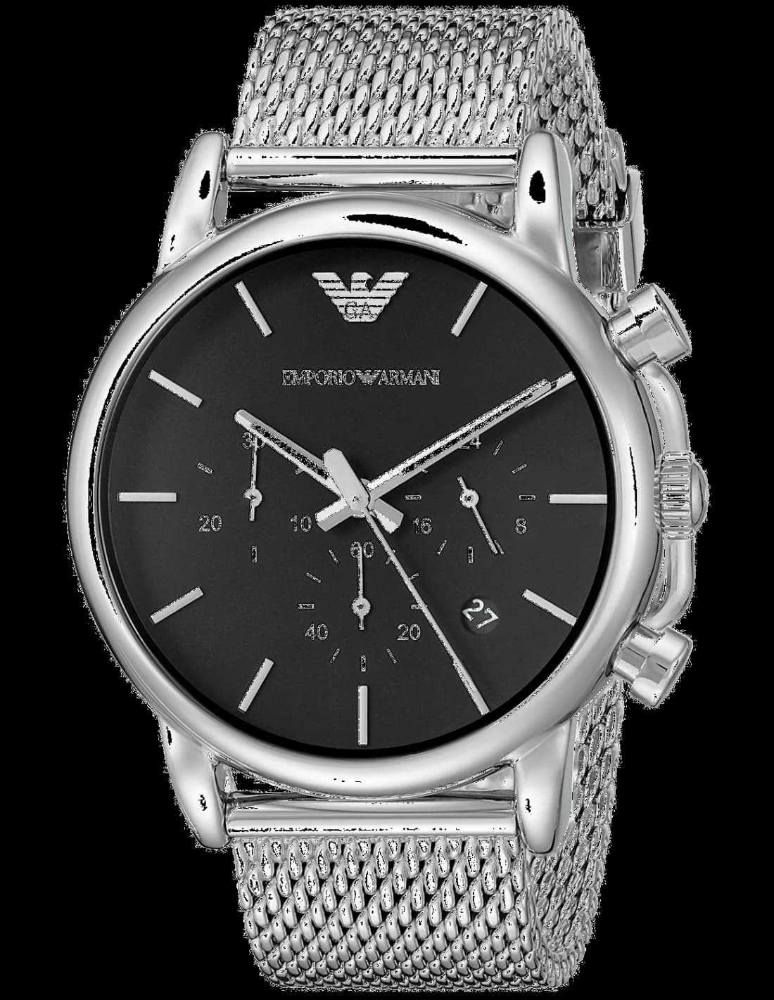 Garde-temps Emporio Armani AR1811 pour homme, cadran noir sur bracelet acier milanaise