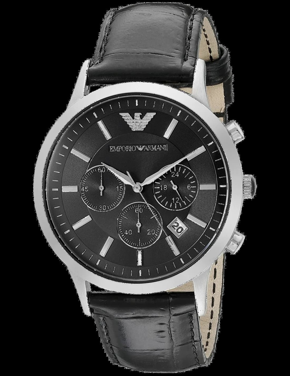 Garde-temps Emporio Armani AR2447 pour homme, chronographe cuir noir cadran noir