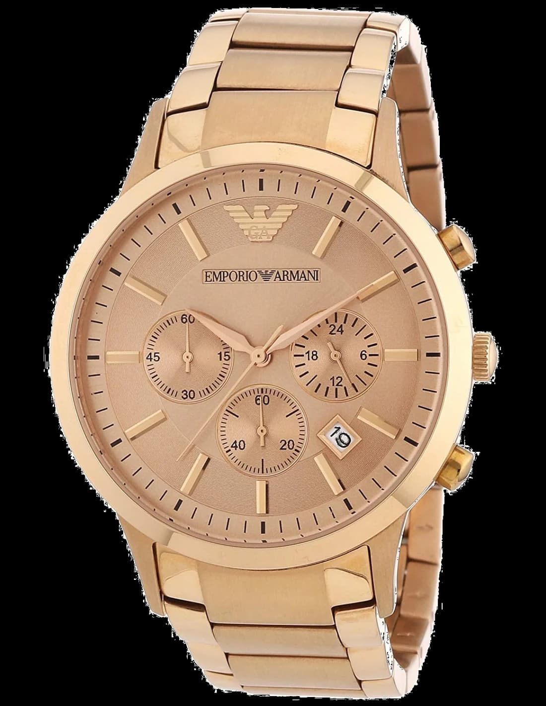 Garde-temps Emporio Armani AR2452 pour homme, cadran or rose avec acier inoxydable, design raffiné
