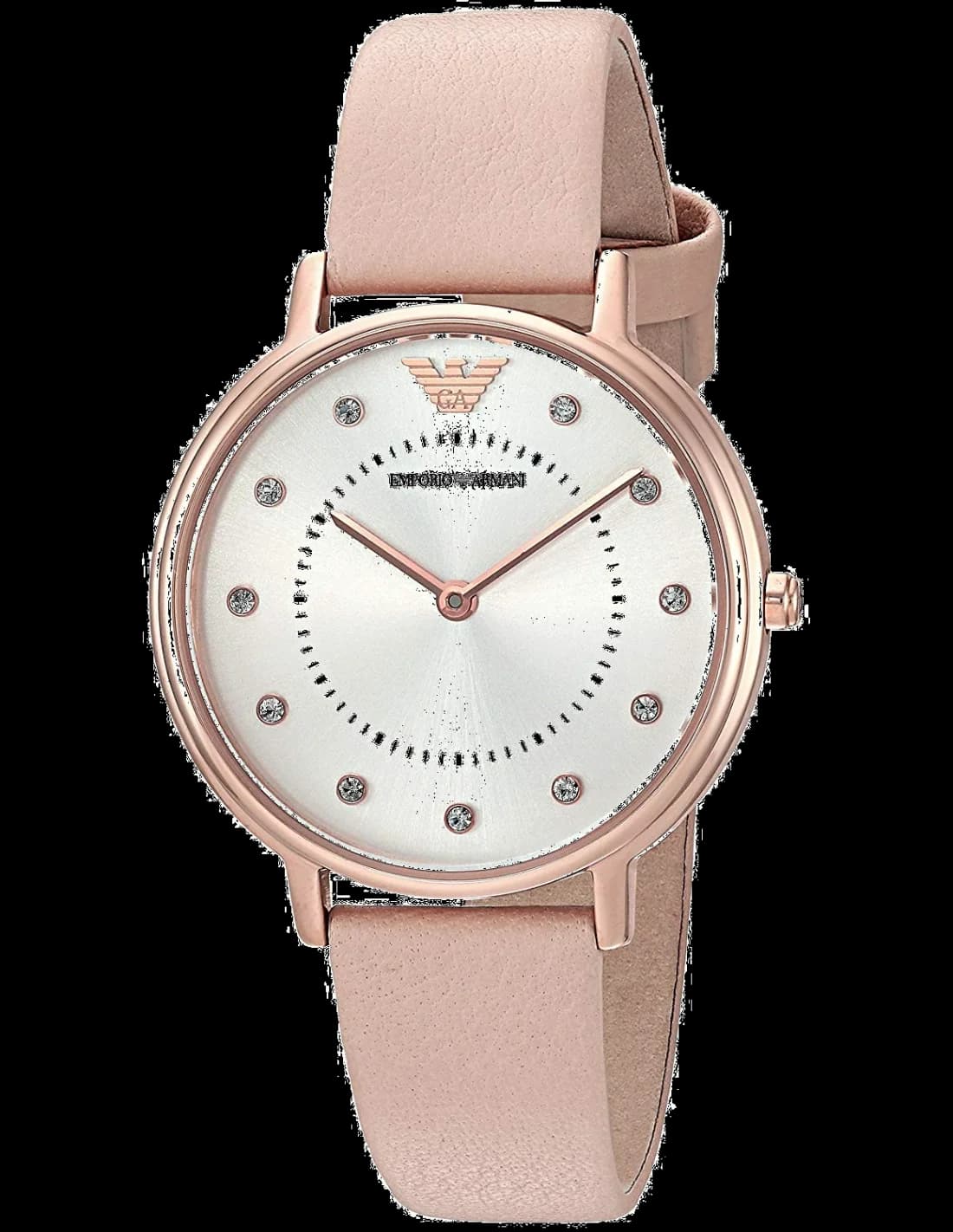 Garde-temps Emporio Armani AR2510 pour femme, boîtier or rose et bracelet cuir nude