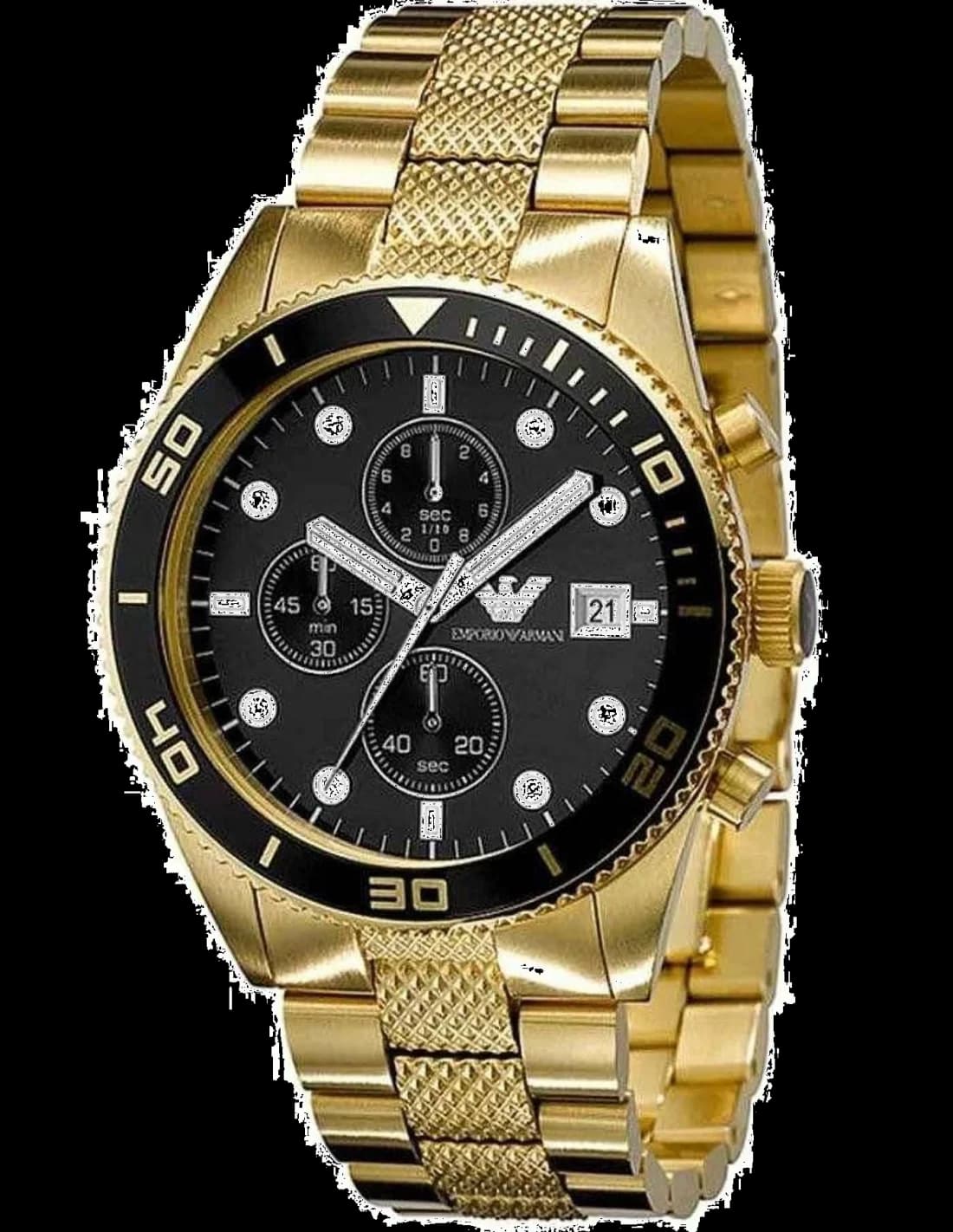 Garde-temps Emporio Armani AR5857 pour homme, chronographe, cadran noir, bracelet acier brossé