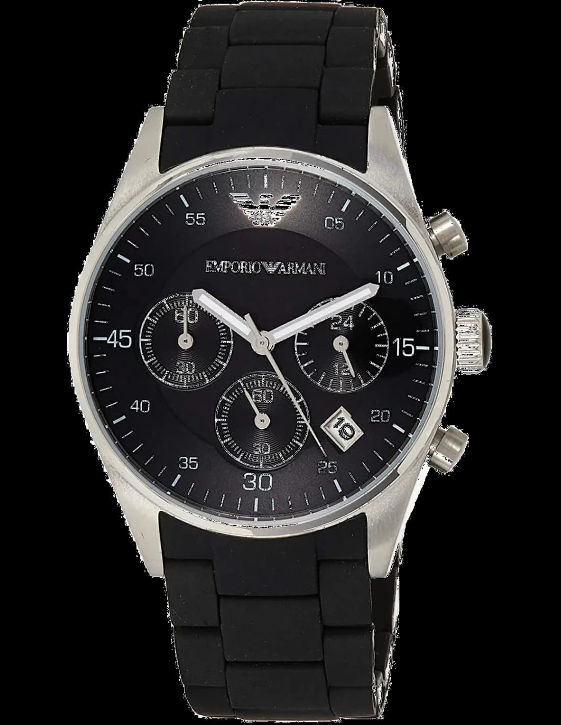 Garde-temps Emporio Armani AR5866 pour homme, bracelet silicone noir, chronographe, cadran noir