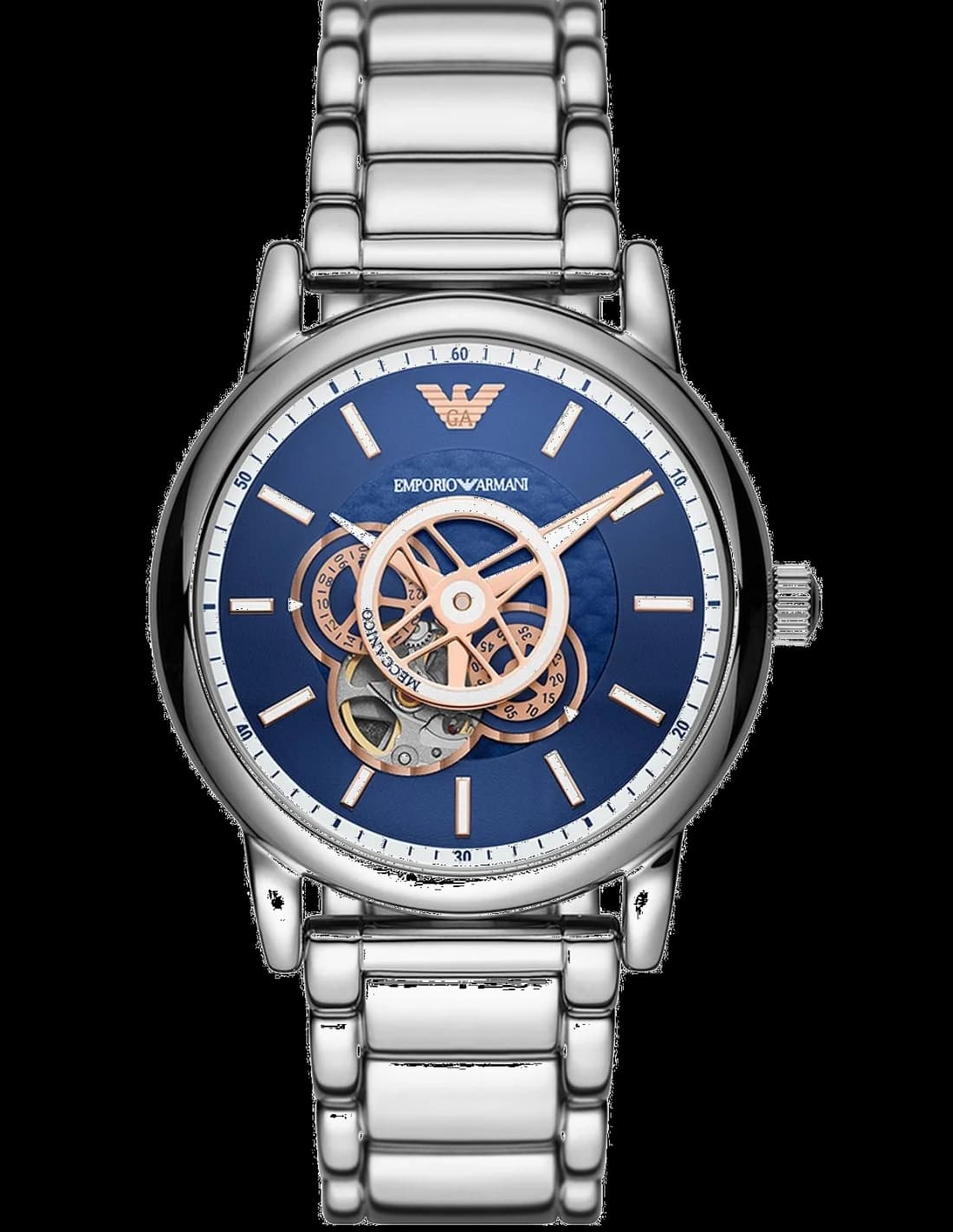 Garde-temps Emporio Armani AR60036 pour homme, cadran bleu automatique sur bracelet acier